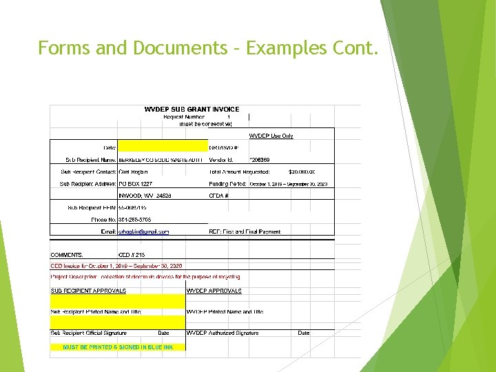 Forms and Documents – Examples Cont. 