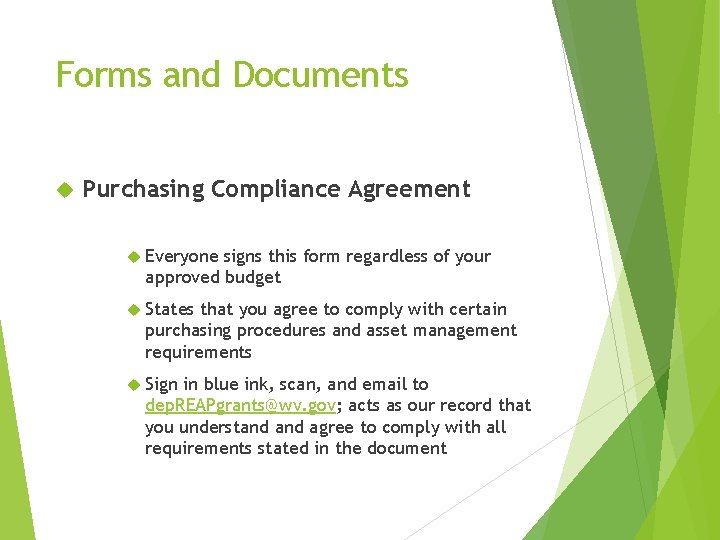 Forms and Documents Purchasing Compliance Agreement Everyone signs this form regardless of your approved