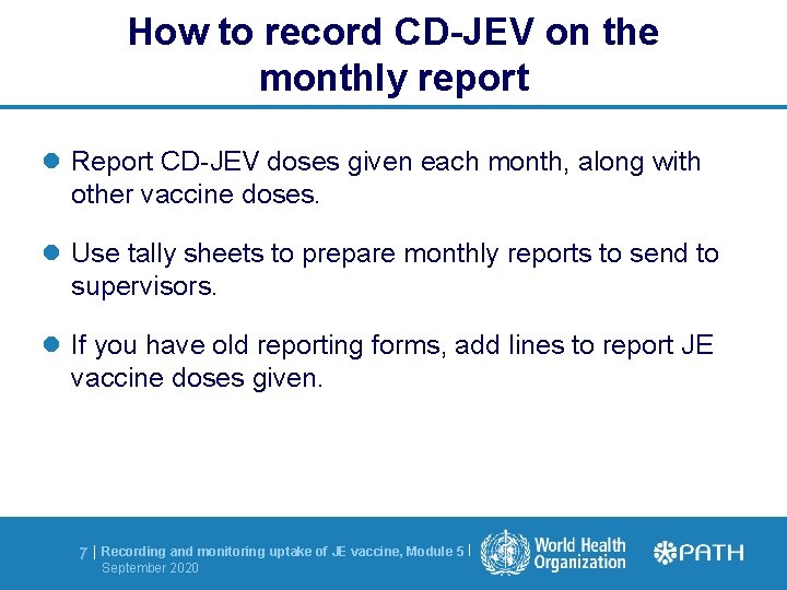 How to record CD-JEV on the monthly report l Report CD-JEV doses given each