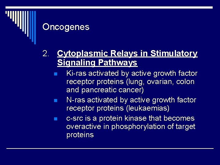 Oncogenes 2. Cytoplasmic Relays in Stimulatory Signaling Pathways n n n Ki-ras activated by