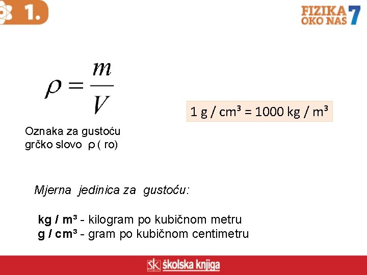 1 g / cm³ = 1000 kg / m³ Oznaka za gustoću grčko slovo