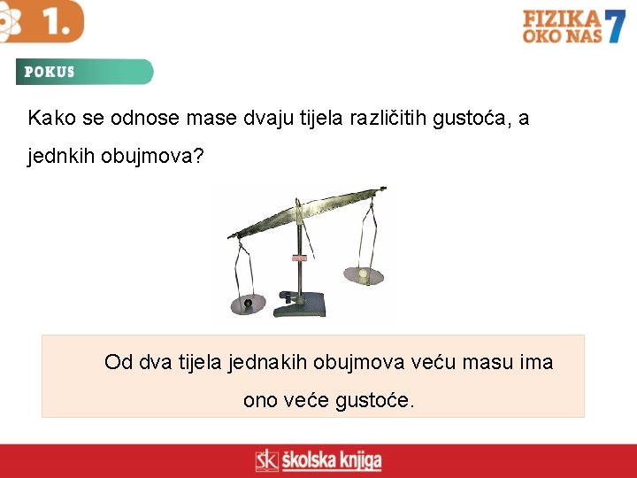 Kako se odnose mase dvaju tijela različitih gustoća, a jednkih obujmova? Od dva tijela