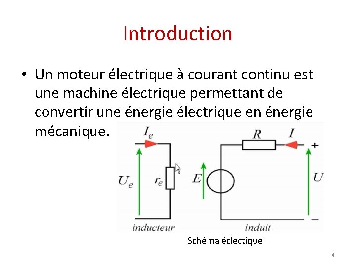 Introduction • Un moteur électrique à courant continu est une machine électrique permettant de