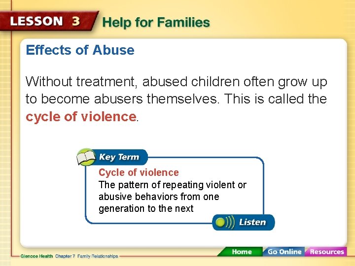 Effects of Abuse Without treatment, abused children often grow up to become abusers themselves.