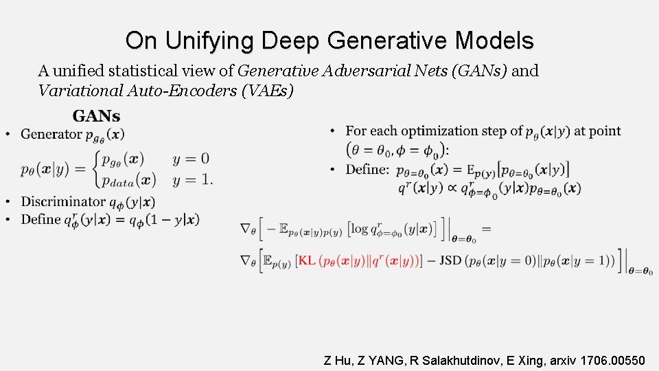 On Unifying Deep Generative Models A unified statistical view of Generative Adversarial Nets (GANs)