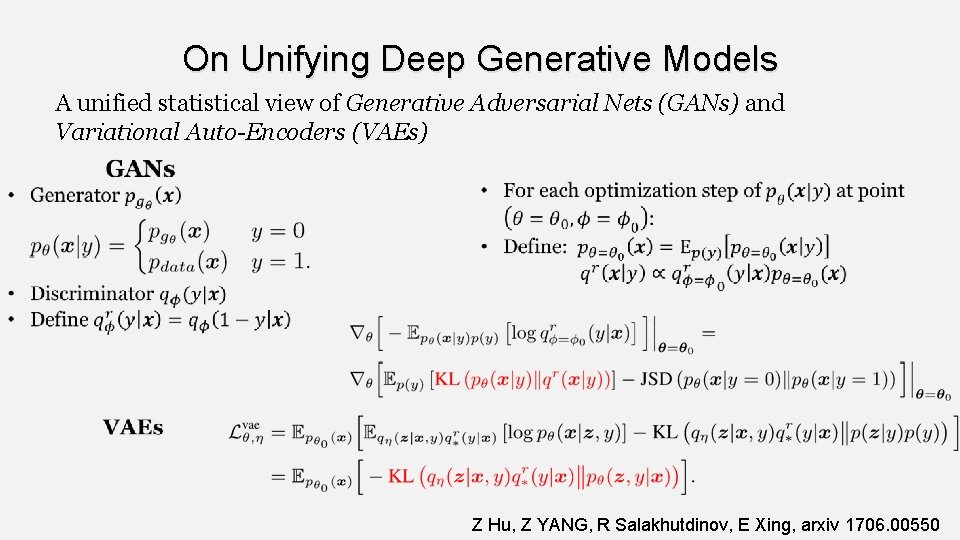 On Unifying Deep Generative Models A unified statistical view of Generative Adversarial Nets (GANs)