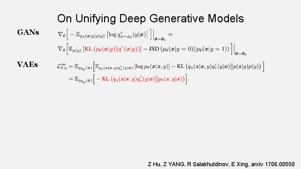 On Unifying Deep Generative Models GANs VAEs Z Hu, Z YANG, R Salakhutdinov, E