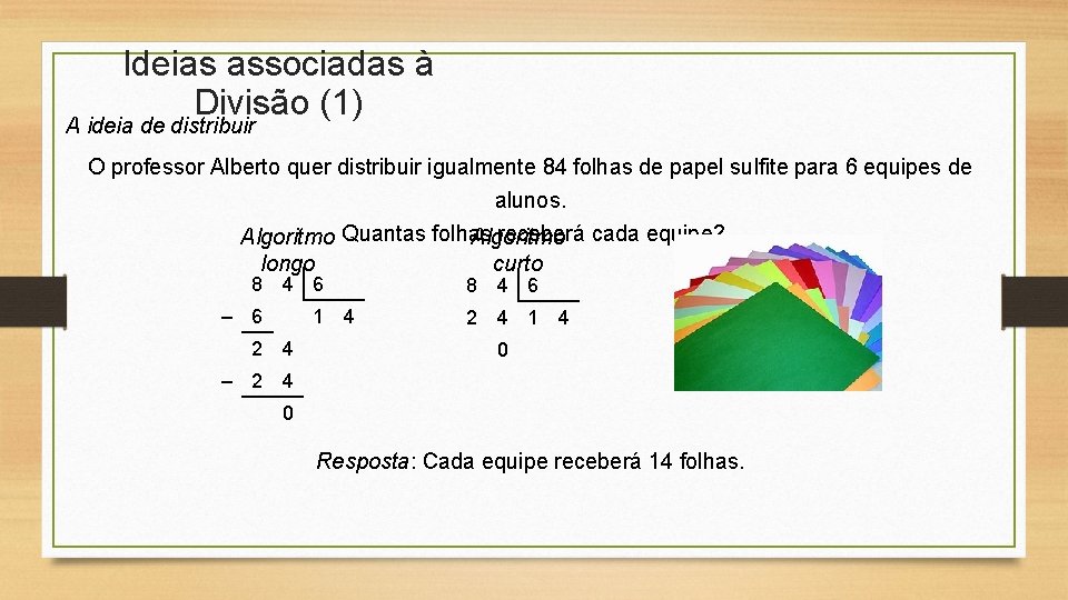 Ideias associadas à Divisão (1) A ideia de distribuir O professor Alberto quer distribuir Ideias associadas à Divisão (1) A ideia de distribuir O professor Alberto quer distribuir