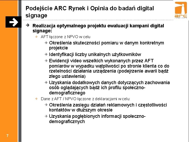 Podejście ARC Rynek i Opinia do badań digital signage Realizacja optymalnego projektu ewaluacji kampani