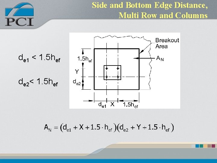 Side and Bottom Edge Distance, Multi Row and Columns de 1 < 1. 5 Side and Bottom Edge Distance, Multi Row and Columns de 1 < 1. 5