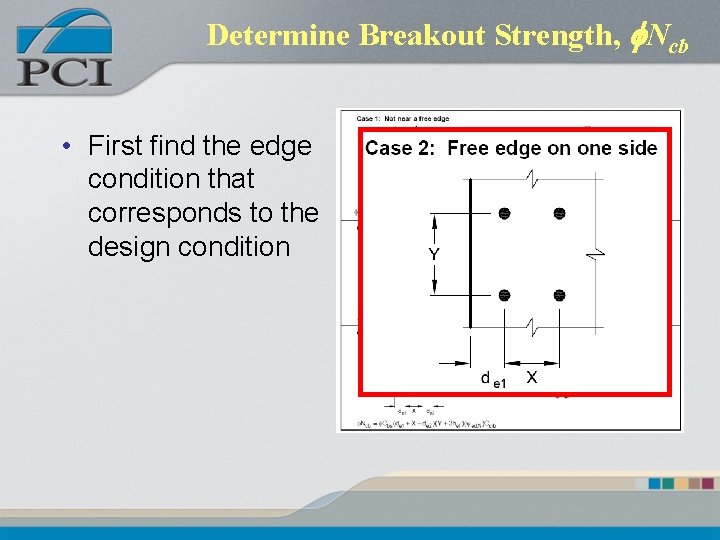Determine Breakout Strength, f. Ncb • First find the edge condition that corresponds to Determine Breakout Strength, f. Ncb • First find the edge condition that corresponds to