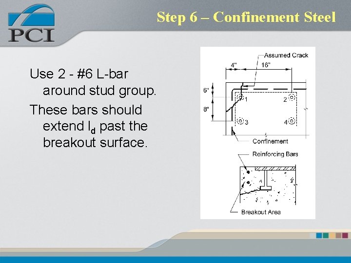 Step 6 – Confinement Steel Use 2 - #6 L-bar around stud group. These Step 6 – Confinement Steel Use 2 - #6 L-bar around stud group. These
