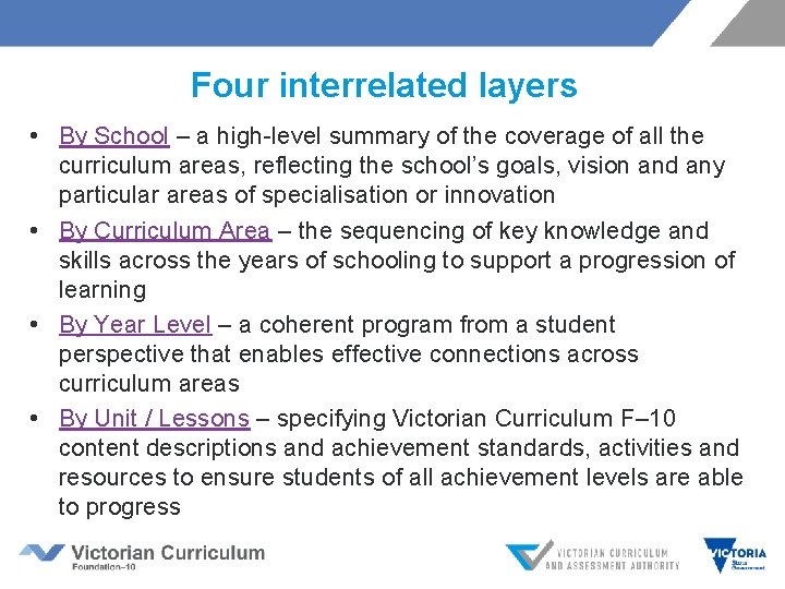 Four interrelated layers • By School – a high-level summary of the coverage of