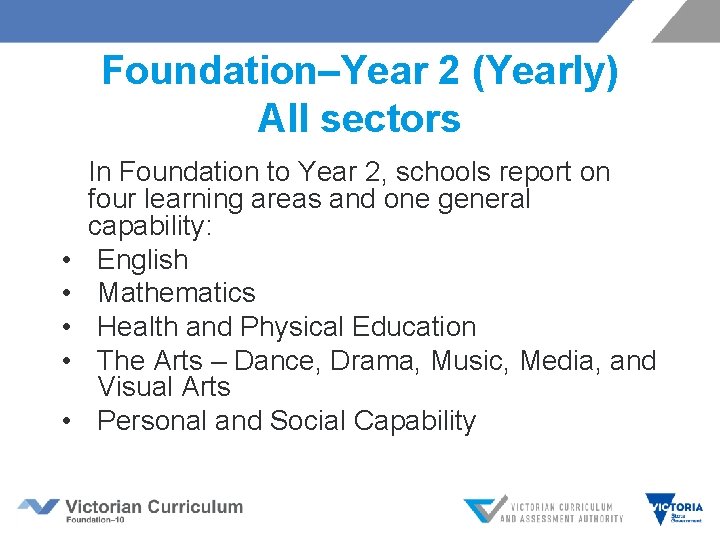 Foundation–Year 2 (Yearly) All sectors • • • In Foundation to Year 2, schools