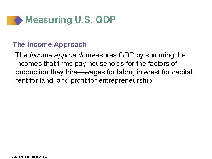 Measuring U. S. GDP The Income Approach The income approach measures GDP by summing