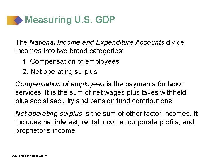 Measuring U. S. GDP The National Income and Expenditure Accounts divide incomes into two