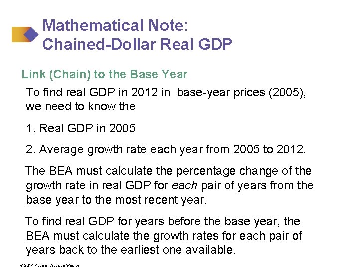 Mathematical Note: Chained-Dollar Real GDP Link (Chain) to the Base Year To find real