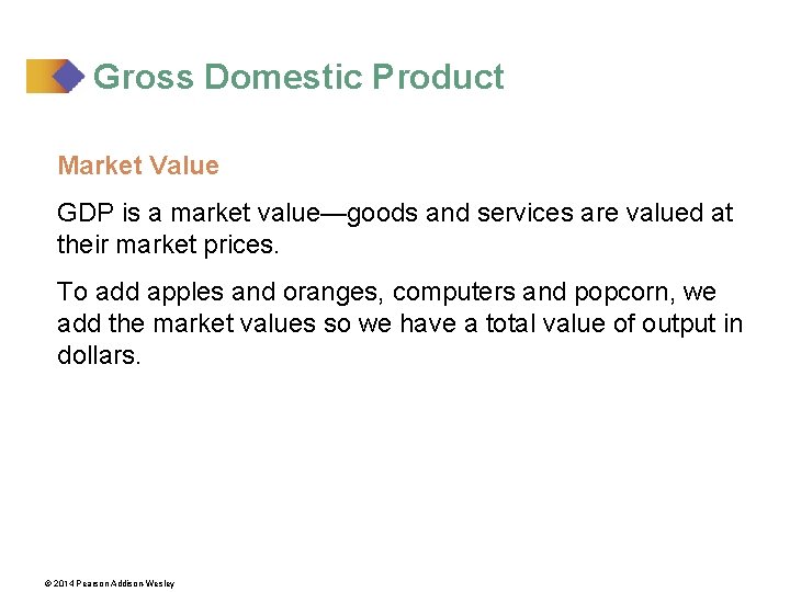 Gross Domestic Product Market Value GDP is a market value—goods and services are valued