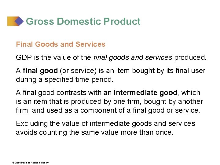 Gross Domestic Product Final Goods and Services GDP is the value of the final