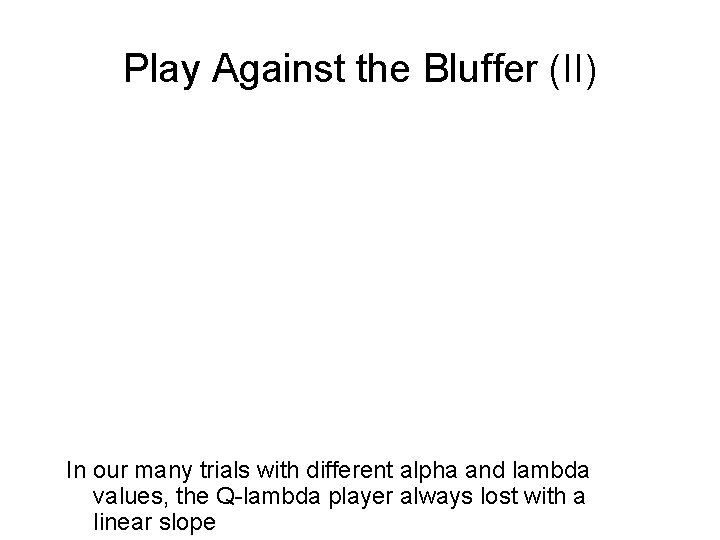 Play Against the Bluffer (II) In our many trials with different alpha and lambda