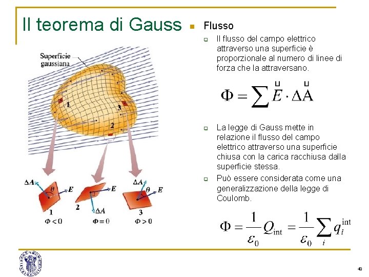 Il teorema di Gauss n Flusso q q q Il flusso del campo elettrico Il teorema di Gauss n Flusso q q q Il flusso del campo elettrico
