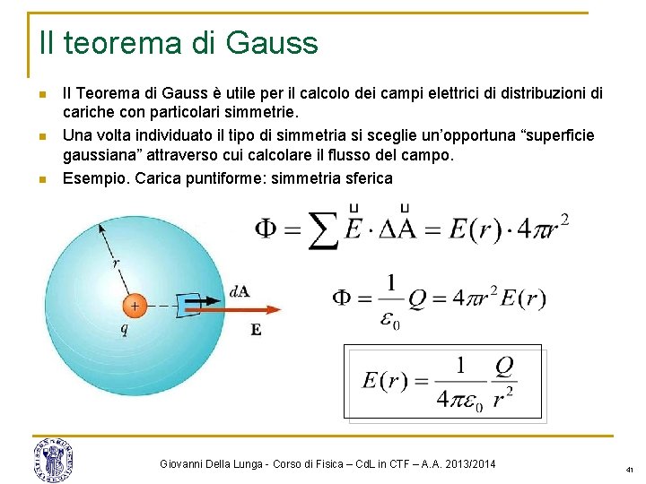 Il teorema di Gauss n n n Il Teorema di Gauss è utile per Il teorema di Gauss n n n Il Teorema di Gauss è utile per