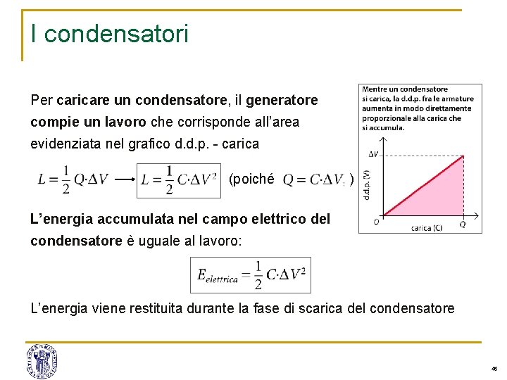 I condensatori Per caricare un condensatore, il generatore compie un lavoro che corrisponde all’area I condensatori Per caricare un condensatore, il generatore compie un lavoro che corrisponde all’area