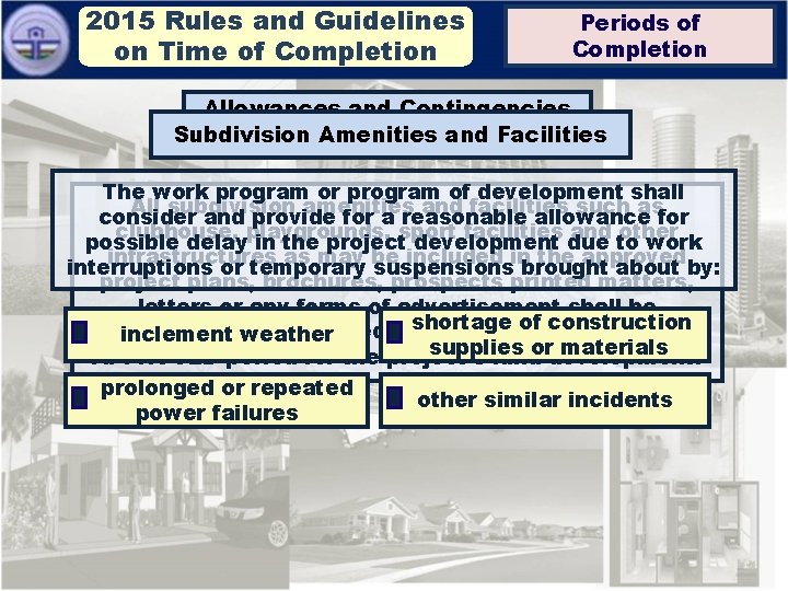 2015 Rules and Guidelines on Time of Completion Periods of Completion Allowances and Contingencies