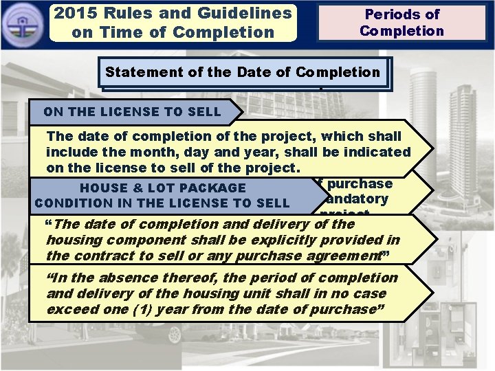2015 Rules and Guidelines on Time of Completion Additional Periods Time of Of. Completion