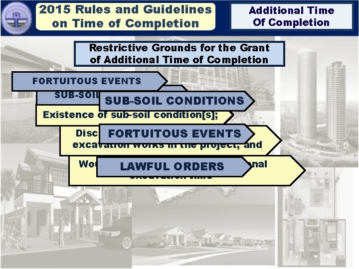 2015 Rules and Guidelines on Time of Completion Additional Time Of Completion Restrictive Grounds