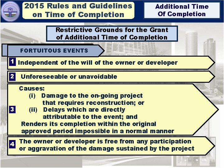2015 Rules and Guidelines on Time of Completion Additional Time Of Completion Restrictive Grounds