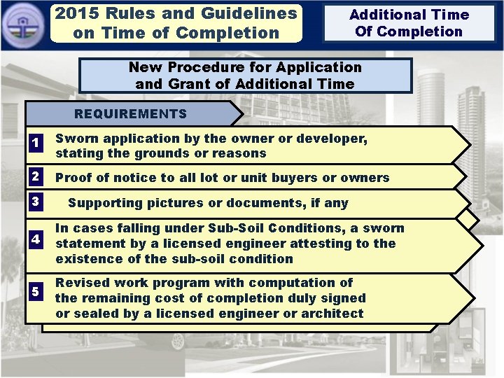 2015 Rules and Guidelines on Time of Completion Additional Time Of Completion New Procedure