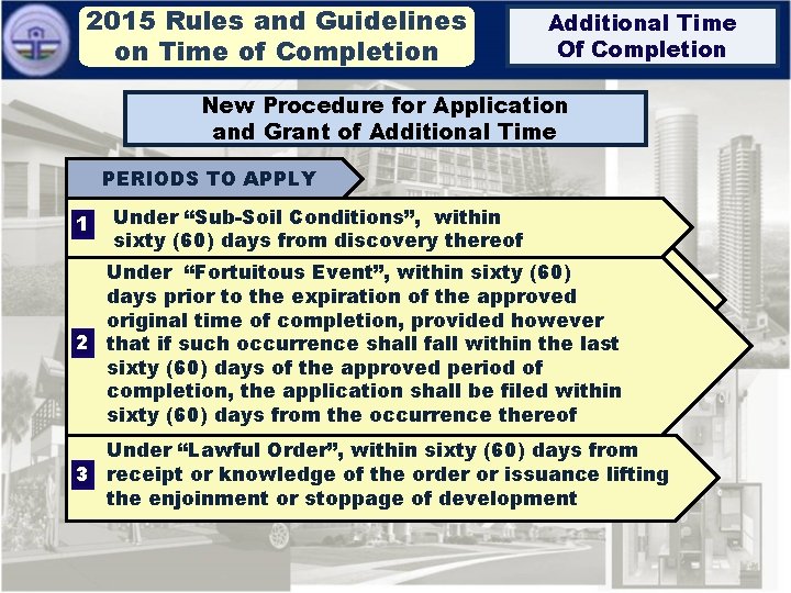 2015 Rules and Guidelines on Time of Completion Additional Time Of Completion New Procedure