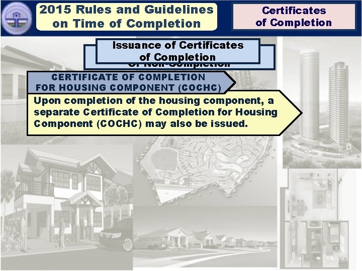 2015 Rules and Guidelines on Time of Completion Relief, Certificates Sanctions of and Completion