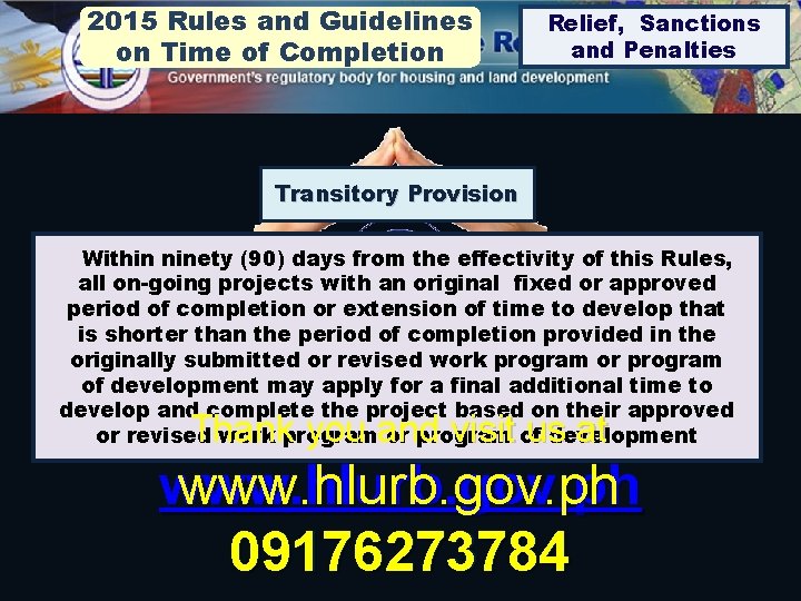 2015 Rules and Guidelines on Time of Completion Relief, Sanctions and Penalties Transitory Provision