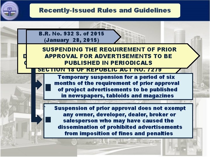 Recently-Issued Rules and Guidelines B. R. No. 933932 S. of B. R. S. 2015