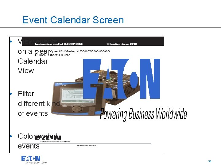 Event Calendar Screen • View events on a clear Calendar View • Filter different