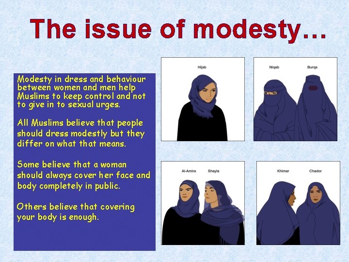 The issue of modesty… Modesty in dress and behaviour between women and men help
