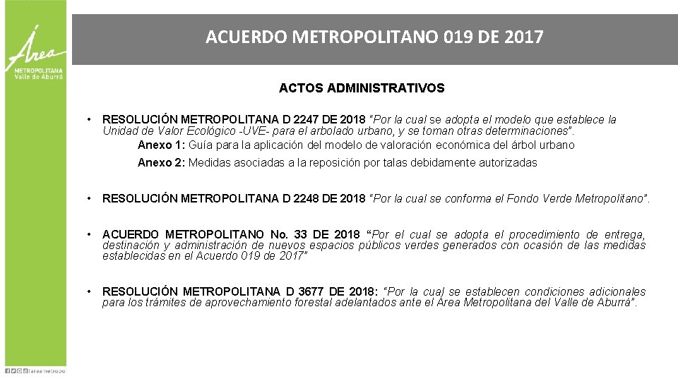 ACUERDO METROPOLITANO 019 DE 2017 ACTOS ADMINISTRATIVOS • RESOLUCIÓN METROPOLITANA D 2247 DE 2018