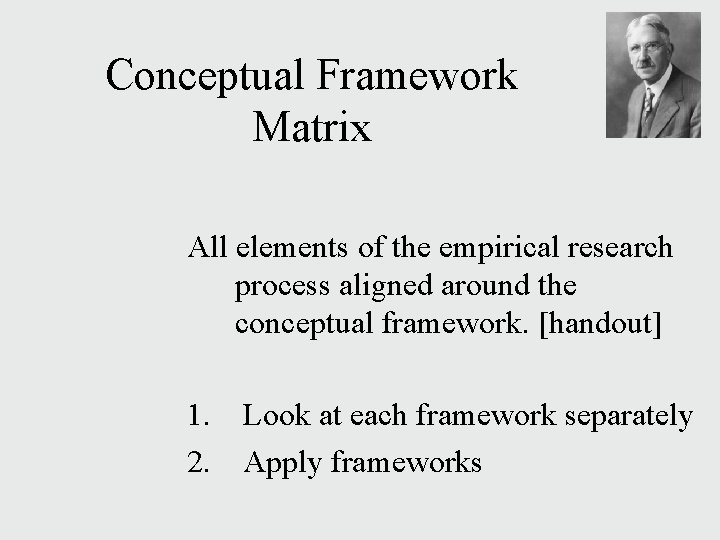 Conceptual Framework Matrix All elements of the empirical research process aligned around the conceptual