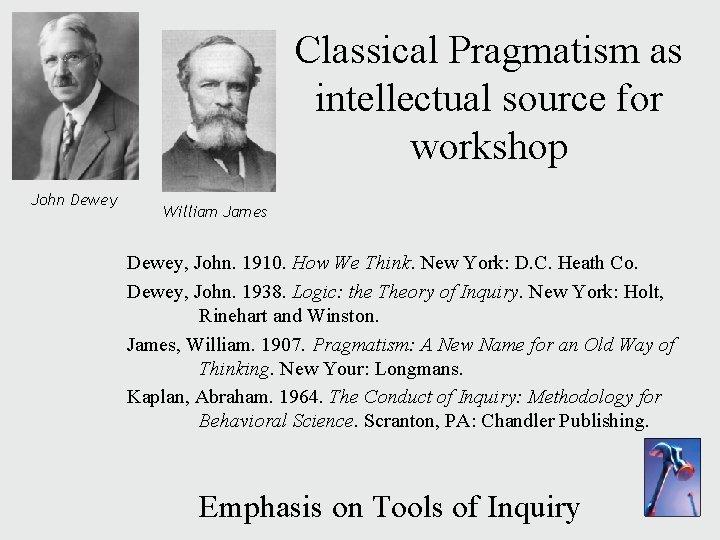 Classical Pragmatism as intellectual source for workshop John Dewey William James Dewey, John. 1910.