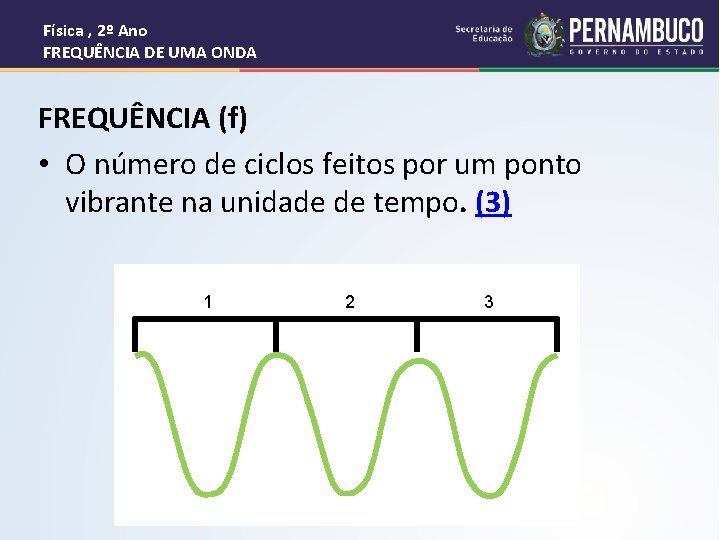 Física , 2º Ano FREQUÊNCIA DE UMA ONDA FREQUÊNCIA (f) • O número de