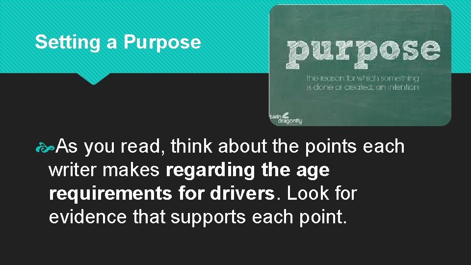 Setting a Purpose As you read, think about the points each writer makes regarding