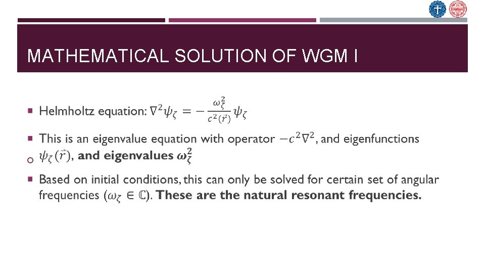 MATHEMATICAL SOLUTION OF WGM I 