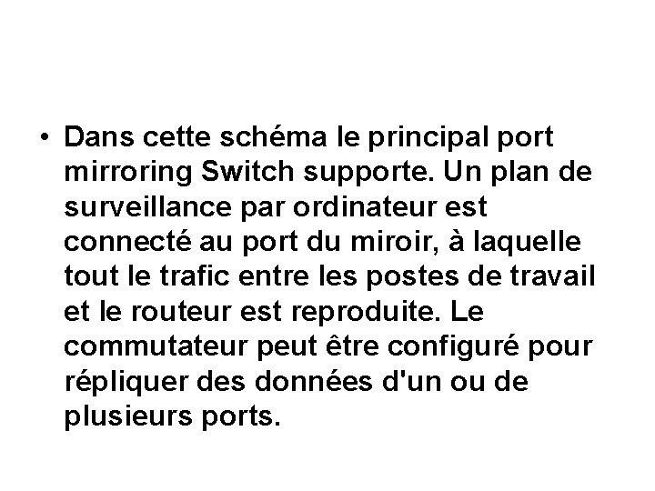  • Dans cette schéma le principal port mirroring Switch supporte. Un plan de