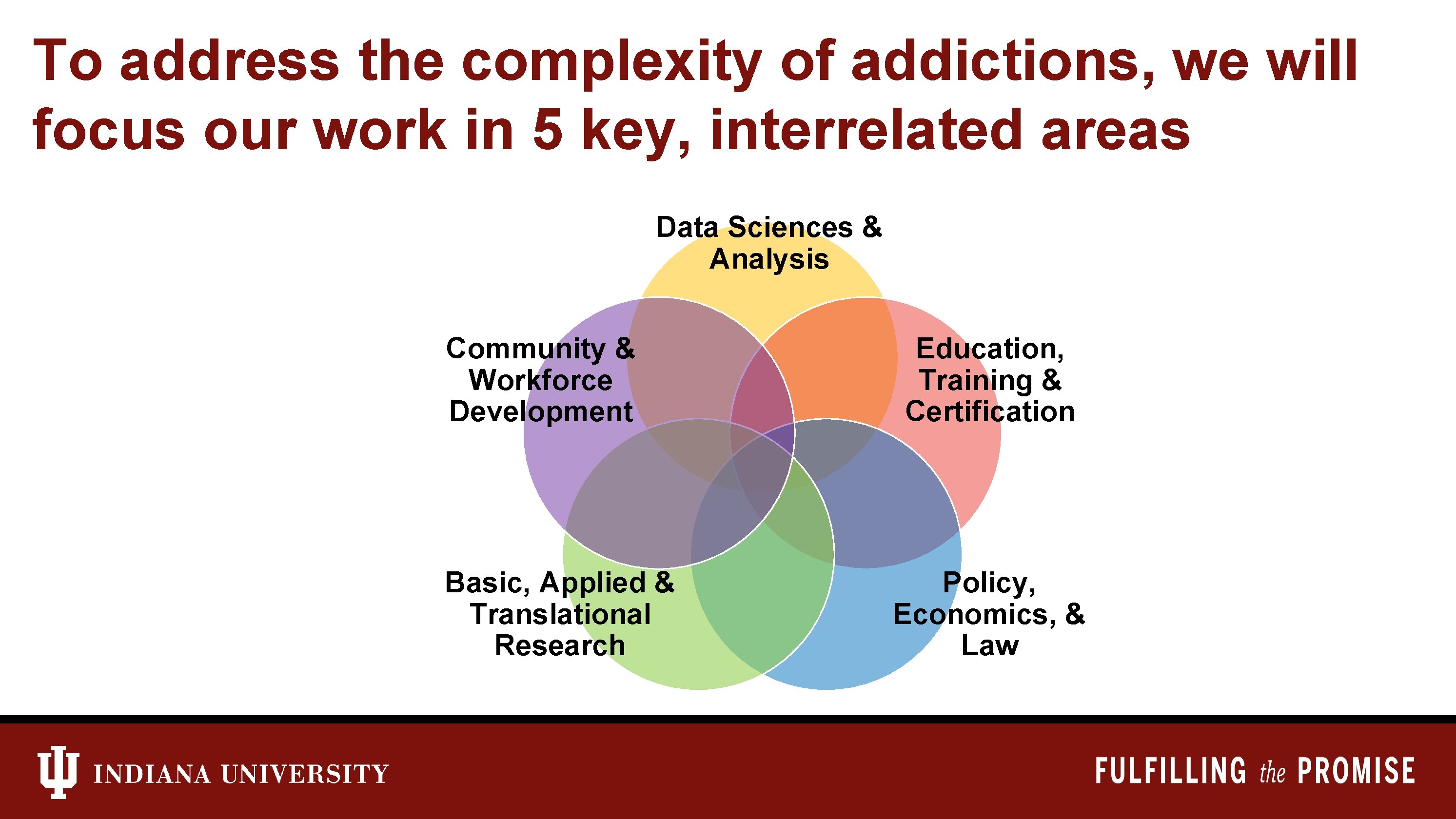 To address the complexity of addictions, we will focus our work in 5 key,