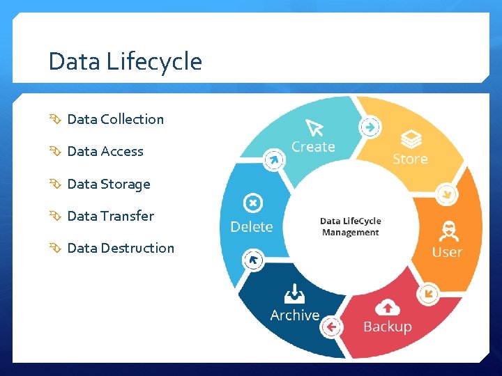 Data Lifecycle Data Collection Data Access Data Storage Data Transfer Data Destruction 