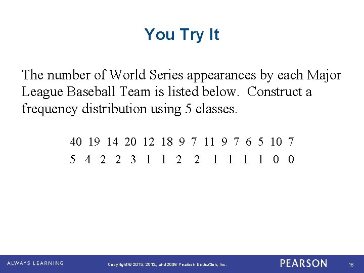 You Try It The number of World Series appearances by each Major League Baseball
