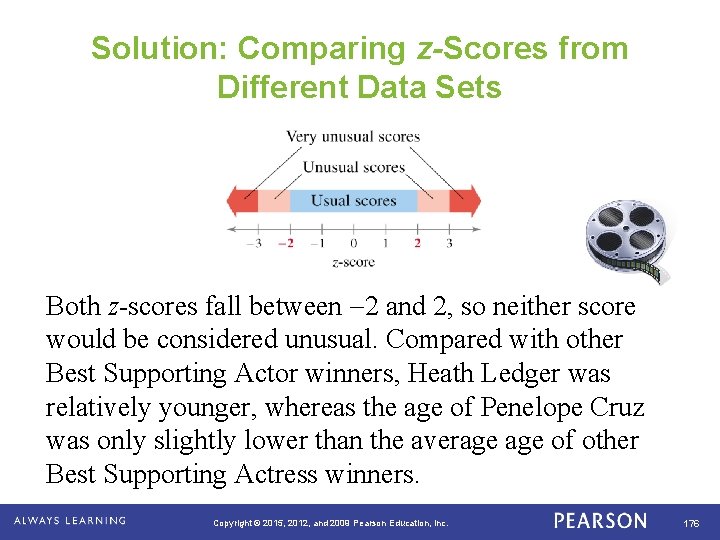 Solution: Comparing z-Scores from Different Data Sets Both z-scores fall between 2 and 2,