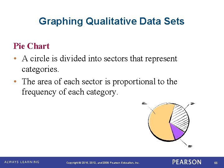 Graphing Qualitative Data Sets Pie Chart • A circle is divided into sectors that